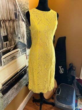 Lulu's Bright Yellow Lace Midi Dress